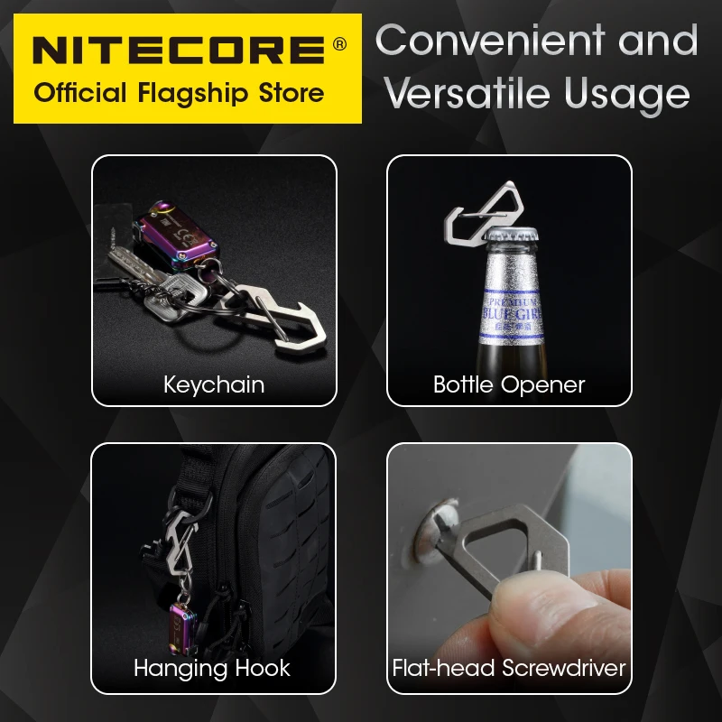 Nitecore Multiuse Titanium Snap Hook, abridor de garrafas, chave de fenda de cabeça chaveiro, EDC pendurado ferramenta, TC4, NSH10, 3 em 1