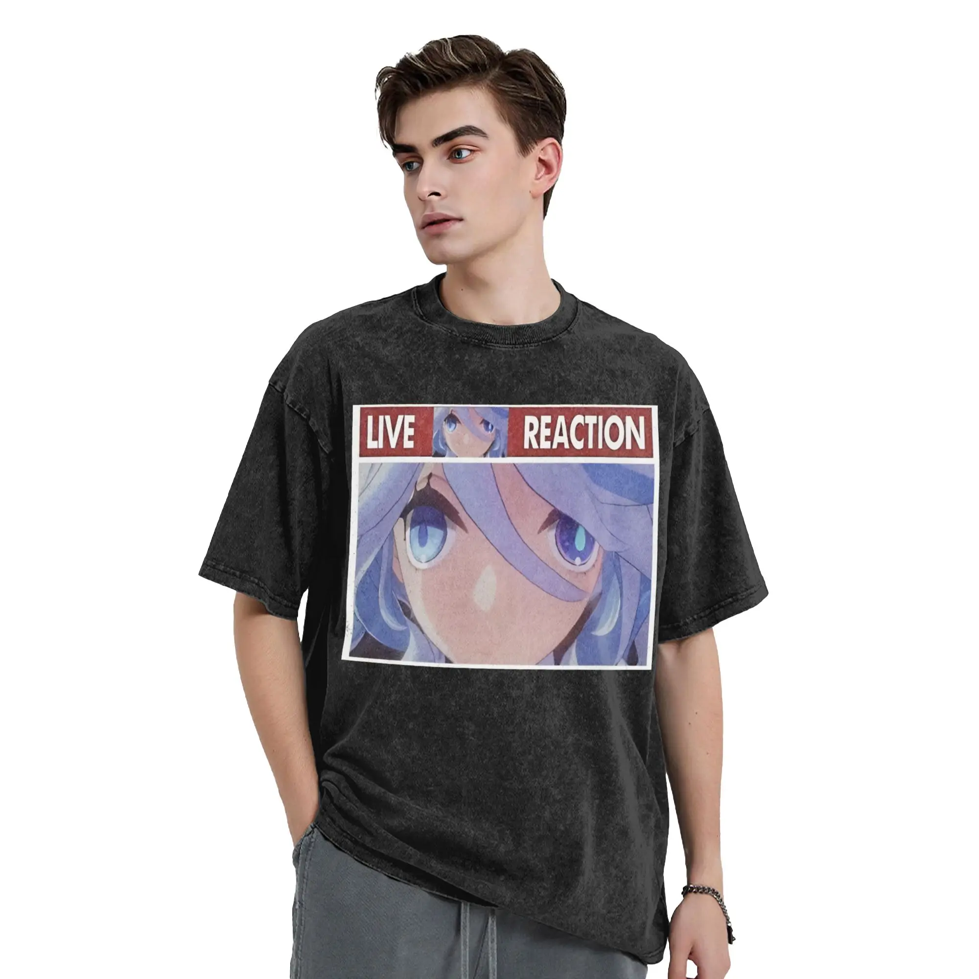 Furina Live Reaction Washed T Shirts Streetwear Hip Hop Fashion T-Shirts Genshin Impact Game Tees Tops for Men Women Summer