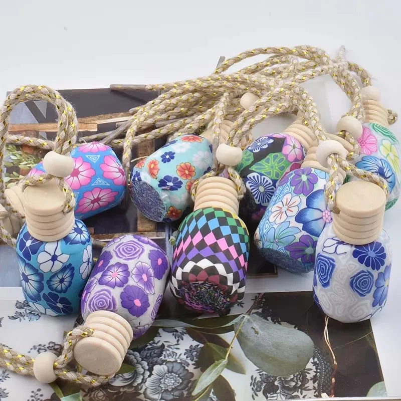 10pcs 10ml Car Freshener Empty Color Glass Essential Oil Car Diffuser Aromatherapy Fragrance Perfume Diffuser Bottle Pendant