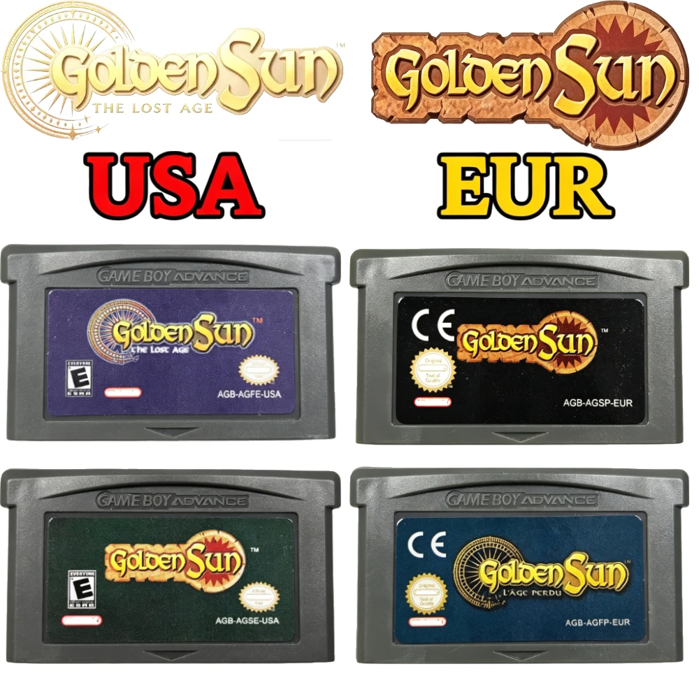 Conjunto de RPG Golden Sun e The Lost Age, cartucho para GBA, versão EUA e EUR, cartões de jogos clássicos e retrô para GBA, GBA SP, NDS e NDSL.