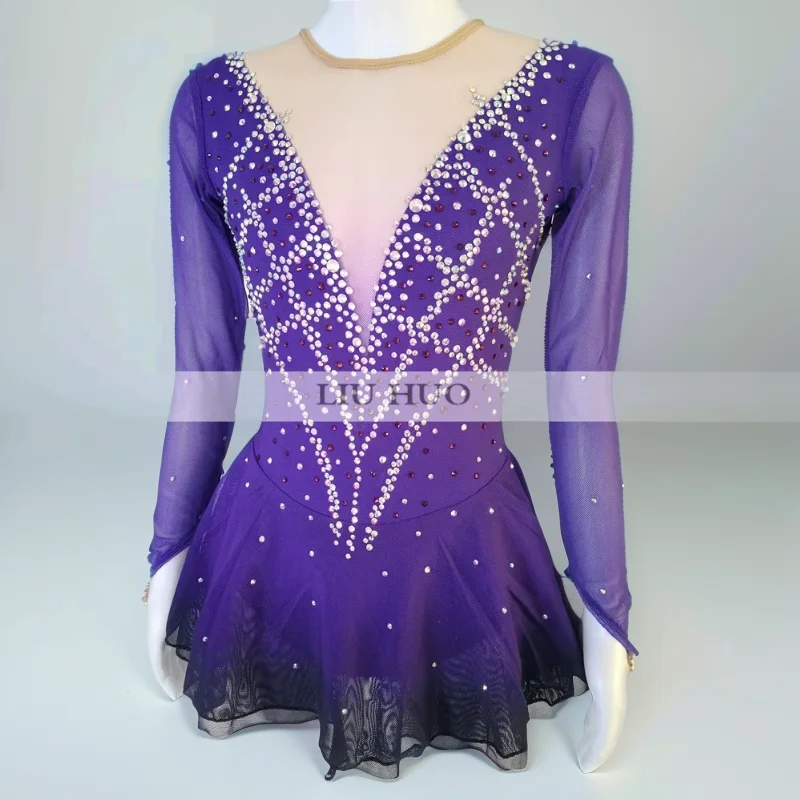 LIUHUO Ice Dance Figure Skating Dress donna Adult Girl Teens personalizza Costume Performance Competition Dance body Purple Kids