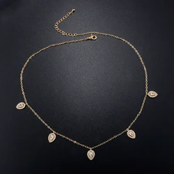 Uilz Korea Water Drop Choker Necklaces For Women Trendy Leaf Moon Star Lightning Pendant Thin Chain Necklace Party Jewelry