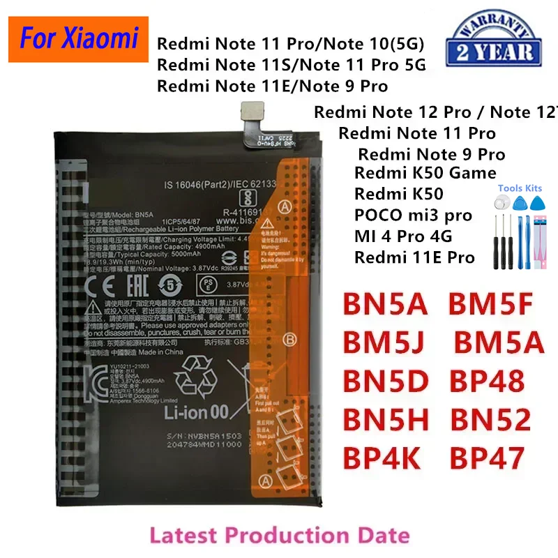 Orginal BM5A BM5F BM5J BN5A BN5D BN5E BN5H BN52 BP4K BP47 BP48 For Xiaomi Redmi Note 11 Pro 5G/ 11E Pro/Note 11 Pro /Note 11S