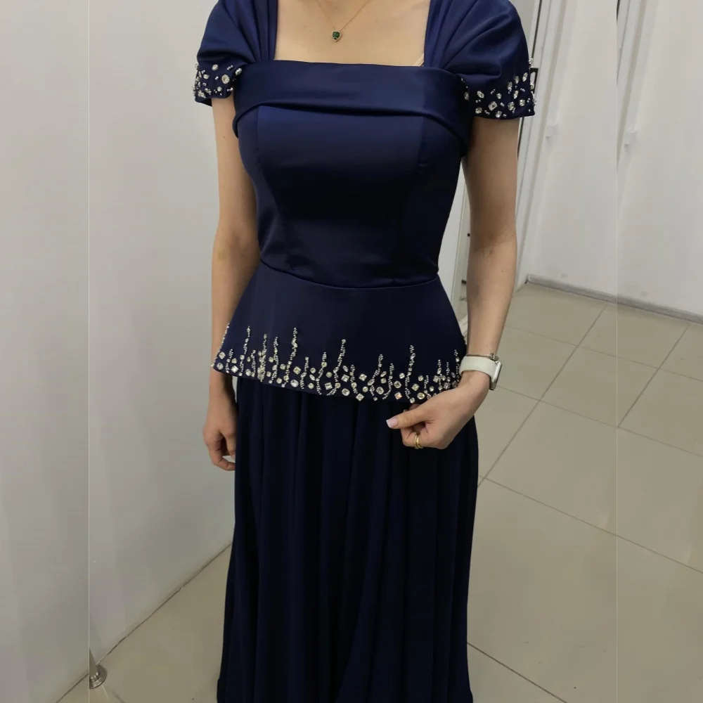 

Customized Charmeuse Rhinestone Square Neck A-line Long Dresses Bespoke Occasion Formal Evening Dress Glitter