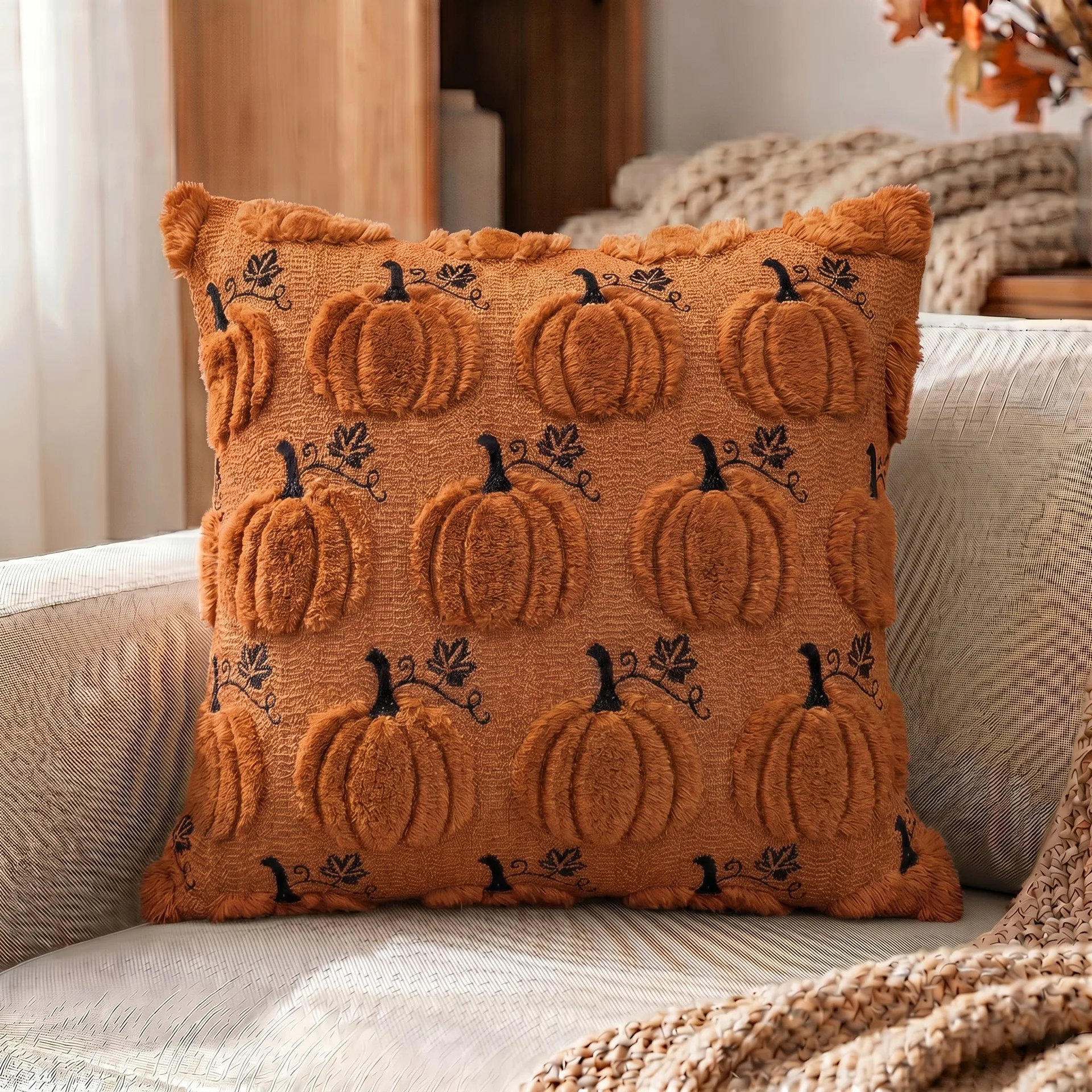 45cm×45cm Halloween  Christmas Bow Tie Plush Pillow Cover, Sofa Bedroom Car Home Holiday Decoration,1pc Insert Not Included