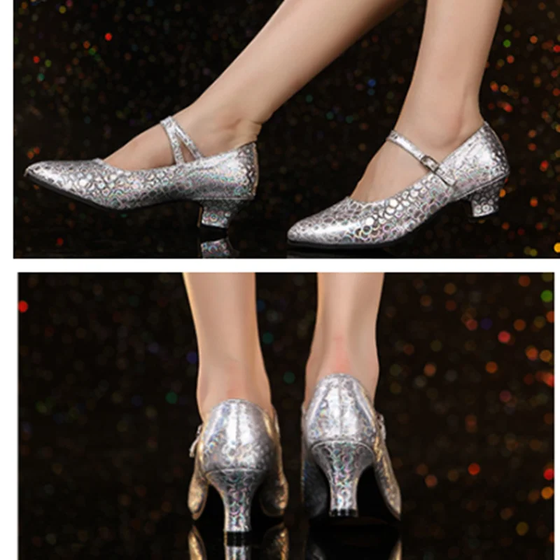 Women Standard Ballroom Dancing Shoes Glitter Latin Dance Shoes Tango Shoes Closed Toe Modern Salsa/Waltz Dance Shoes