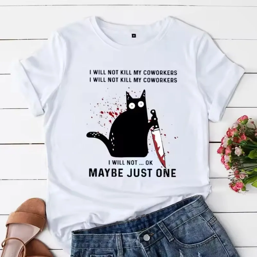 

Kitchen Knife Black Cat Wha Print Short Sleeve Fashion Breathable Girl T-Shirts Summer Cotton Kid Tee Clothes Y2k Children Tops