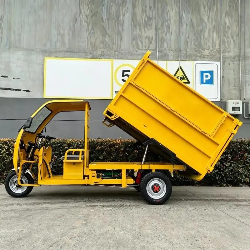 Heavy-duty three-wheeled electric freight tricycle hydraulic dump truck for waste and material transportation