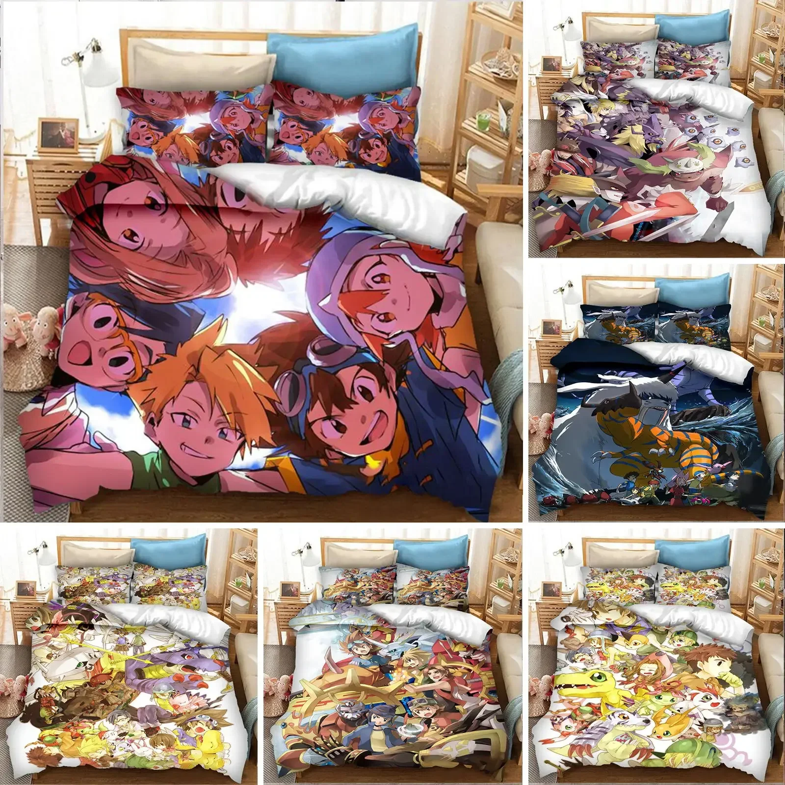 Anime Digimon Adventure Bedding Set Duvet Cover Bedroom Comforter Covers Single Twin King ​Size Quilt Cover Home Textile 2/3PCS