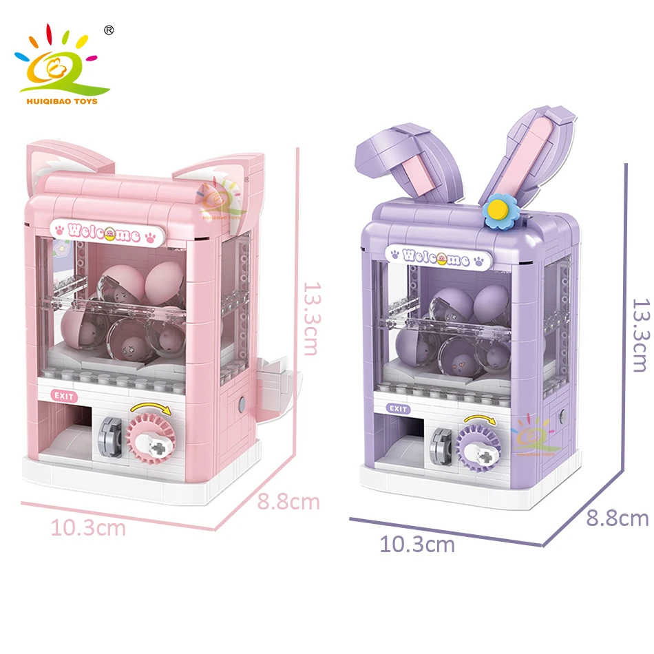 HUIQIBAO Girls DIY Fox/Rabbit Gashapon Game Machine MINI Building Blocks Set Decoration Model Bricks Toys for Children Adult