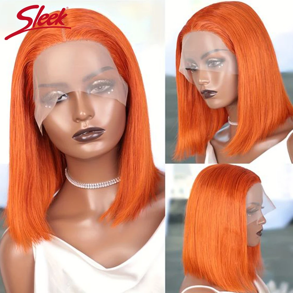 

Brazilian Ginger Short Bob Lace Front Wigs 100% Human Hair Wigs Bob Lace Wigs For Women Blonde Orange Straight Lace Closure Wig