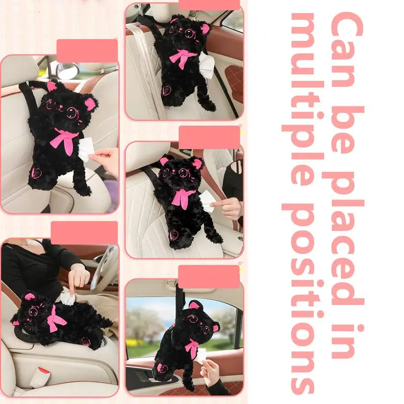 Tissue Box For Car Cartoon Cat Tissue Holder Car Accessories Decorative Plush Animals Cute Decor Storage Container Napkin