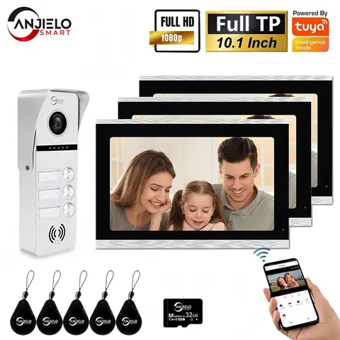 ANJIELO 4‑Wire Tuya WiFi Video Intercom 7/10" Monitor 2‑4 Units Apartment Doorbell 2‑Way Audio APP Remote Unlock Home Security