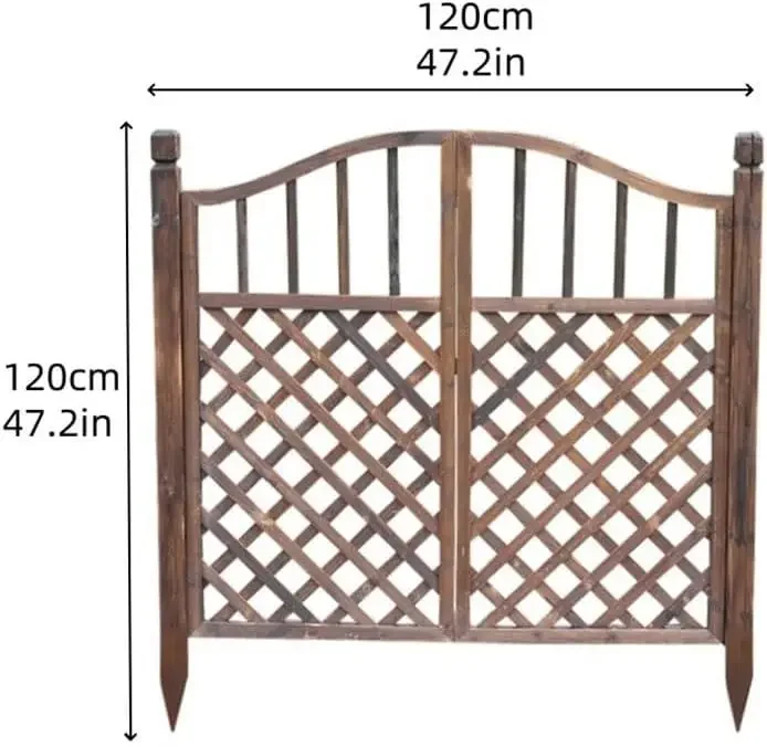 Outdoor Garden Gates, Wood Arched Double Door Fence Gate | Freestanding Fencing, Carbonized Vintage Wooden Doors for Home Yard a