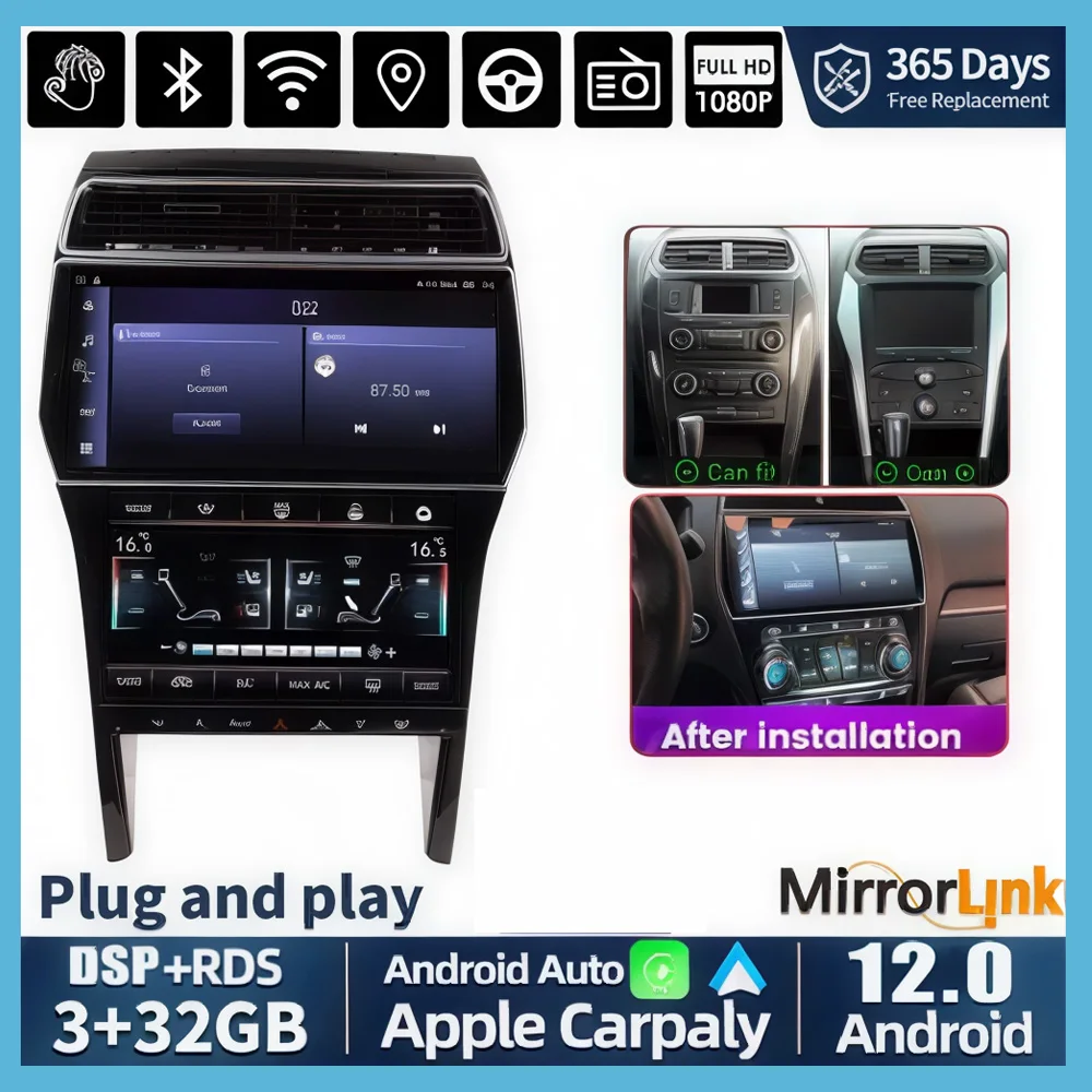 

12.3"Android12 Car Radio Stereo GPS Carplay 8+128G For Ford Explorer 2011-2019