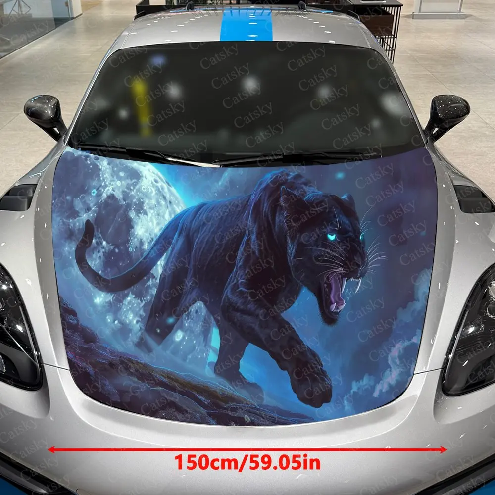 Panther in Dynamic Nebula Car Hood Stickers - Self-Adhesive, Waterproof and Durable Vinyl Wrap, Decorate And Protect Your Car -