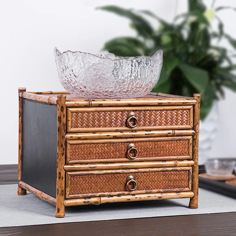 Bamboo tea set storage cabinet, tea shed rack, ancient tea room ornament