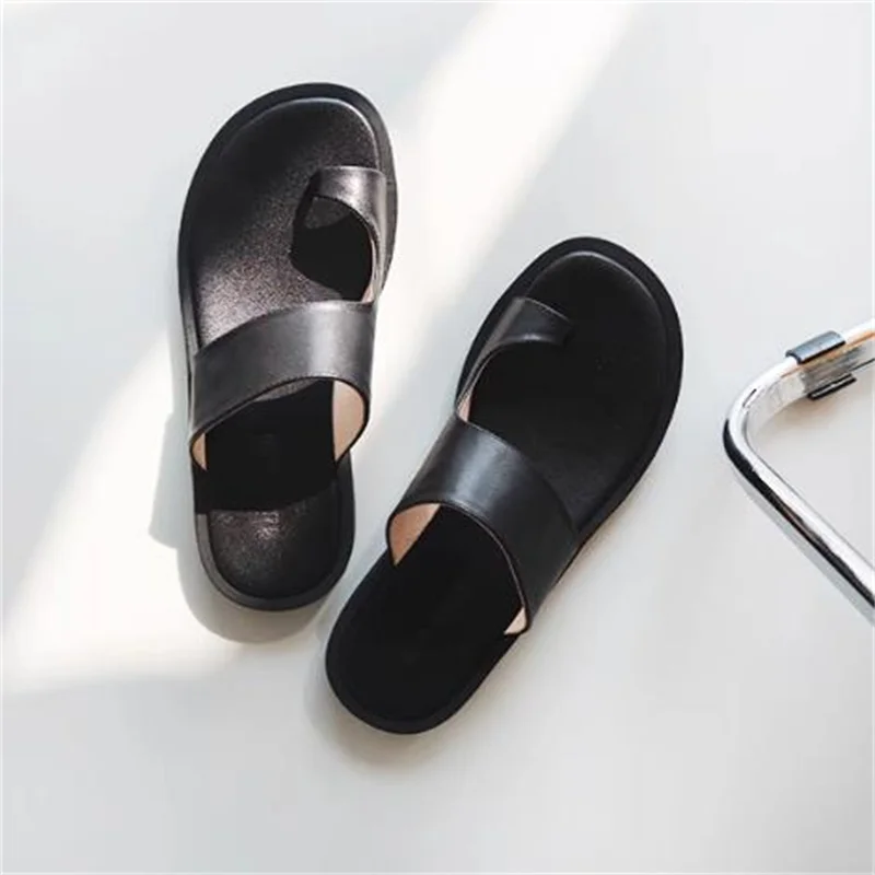 

Flip-flops Shoes for Womens Round Toes Lady Flat Heels Female Sandals Sewing Lines Slippers Solid Chassure Femme Zapatos Mujer