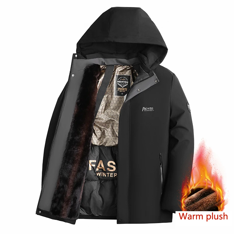 2024 New Arrival Warm Padded Jacket Men\'s Winter Luxury Detachable Hooded Windproof Down Cotton Coat Men\'s Wool Cold-proof Parka