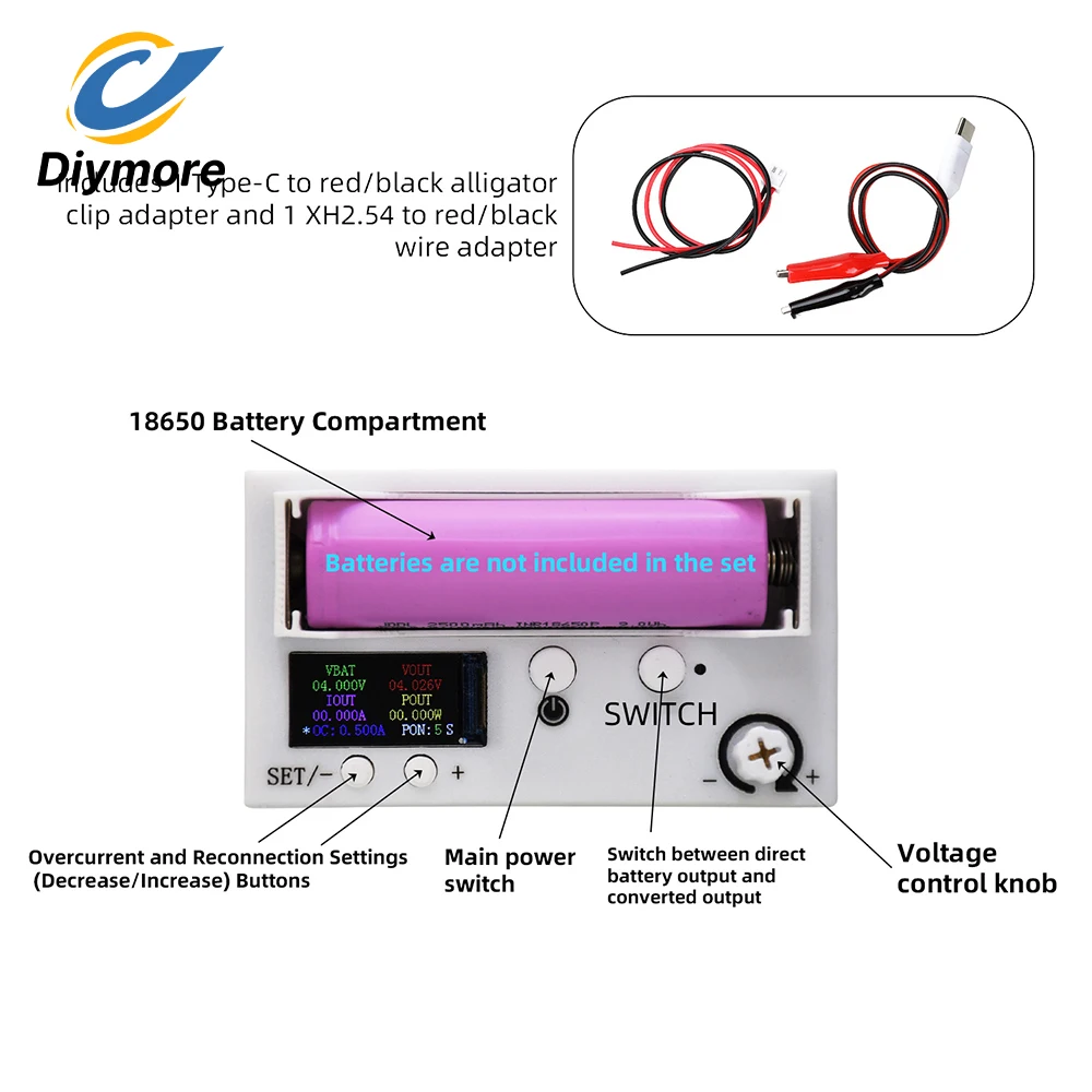 Adjustable Power Supply Module TFT Display Mini Portable DC-DC Converter 18650 Buck-Boost Power Supply for Electronic Testing