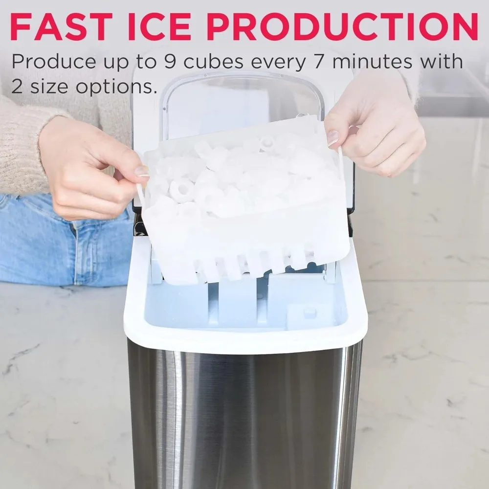 13.5"x10"x14"Garden  Compact Countertop Ice Maker, Makes 26 Lbs. of Bullet Shaped Ice Cubes Per Day, Silver Stainless 1000 watts
