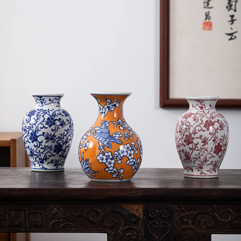 Jingdezhen Handmade Colorful Ceramic Vases Vintage European-Style Vases Tabletop Office Desk Decorative Vases Home Gift
