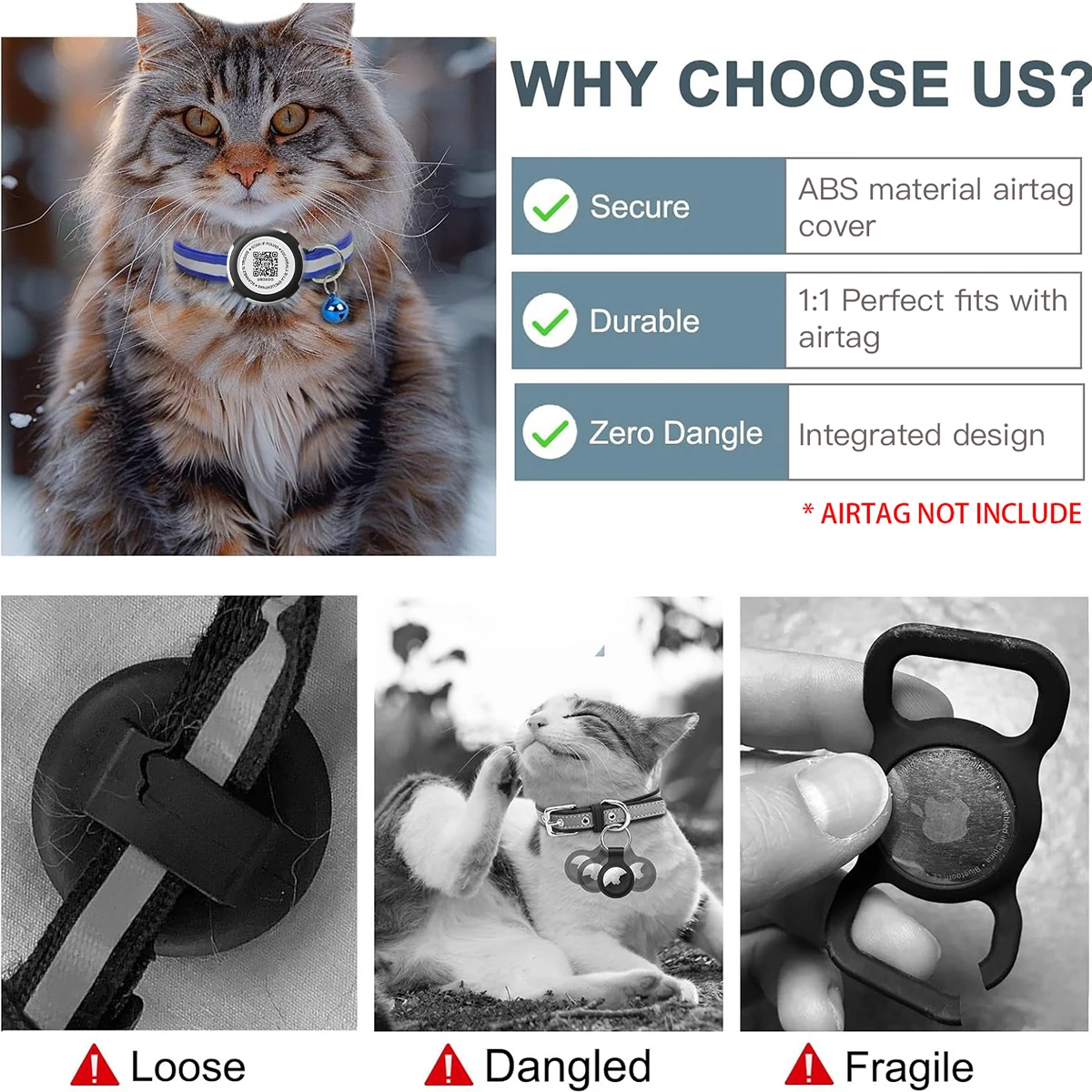 AirTag Cat Collar with Air tag Holder & Pet Name QR Code Dual Protection Reflective Pet Collar for Kitten Puppy (No Airtag) view 5