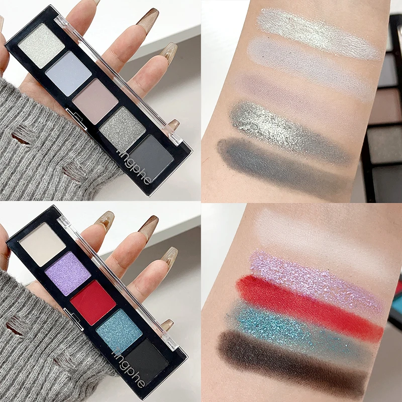 Smoke Black Blue Eyeshadow Palette 5-colors Waterproof Pearlescent Shimmer Shiny Red Eye Shadow Contour Pigments Korean Makeup