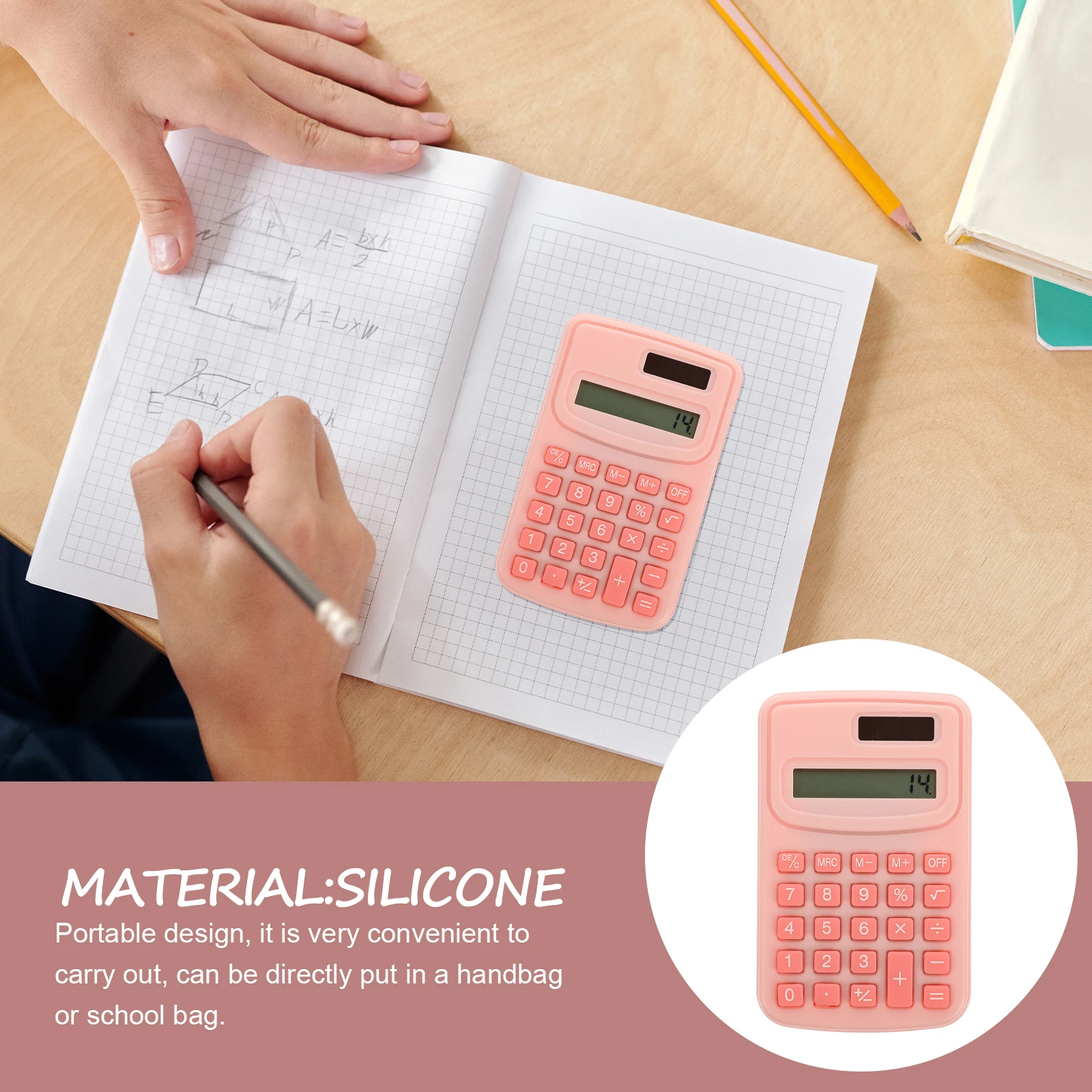 

Portable Calculator Pink Function Middle School Office Small Basic Cartoon Student Handheld Pocket Long Lasting Plastic