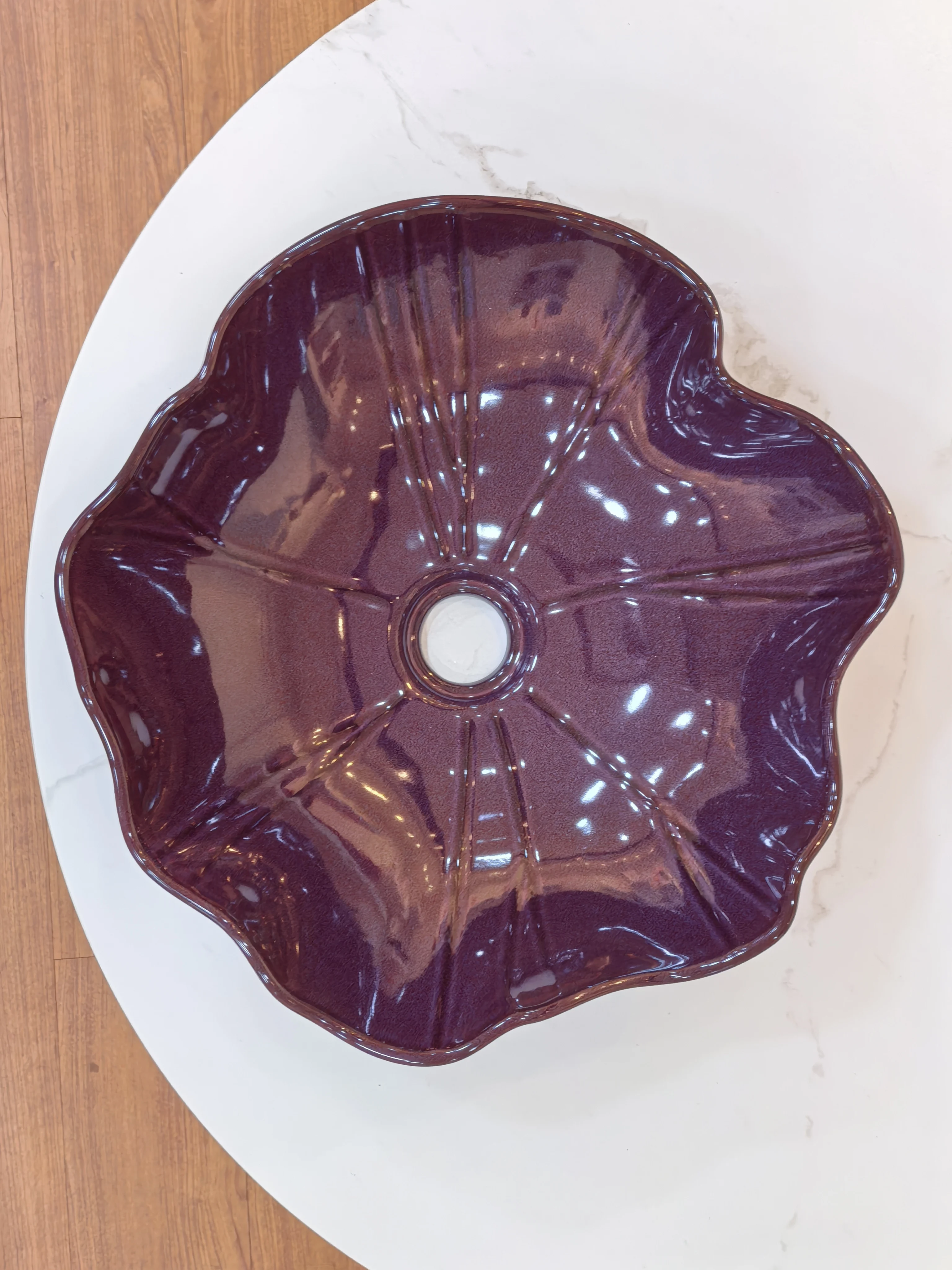 R*# Modern Ceramic Lotus Leaf Platform Basin purple Kiln Turned Ceramic Art Basin Bathroom Sink