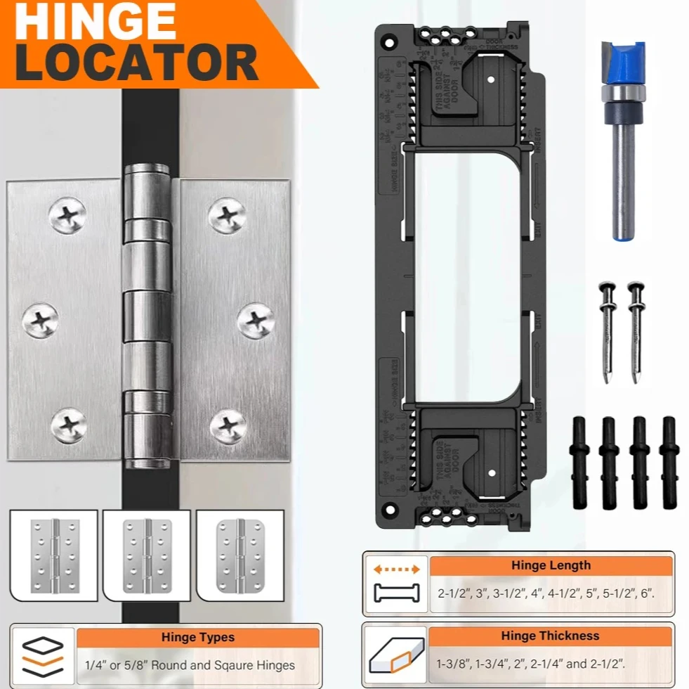 Door Hinge Installation Jig Kit,Adjustable Template for Multiple Hinges & Door Thickness,Precision Woodworking Tool, Easy to Use