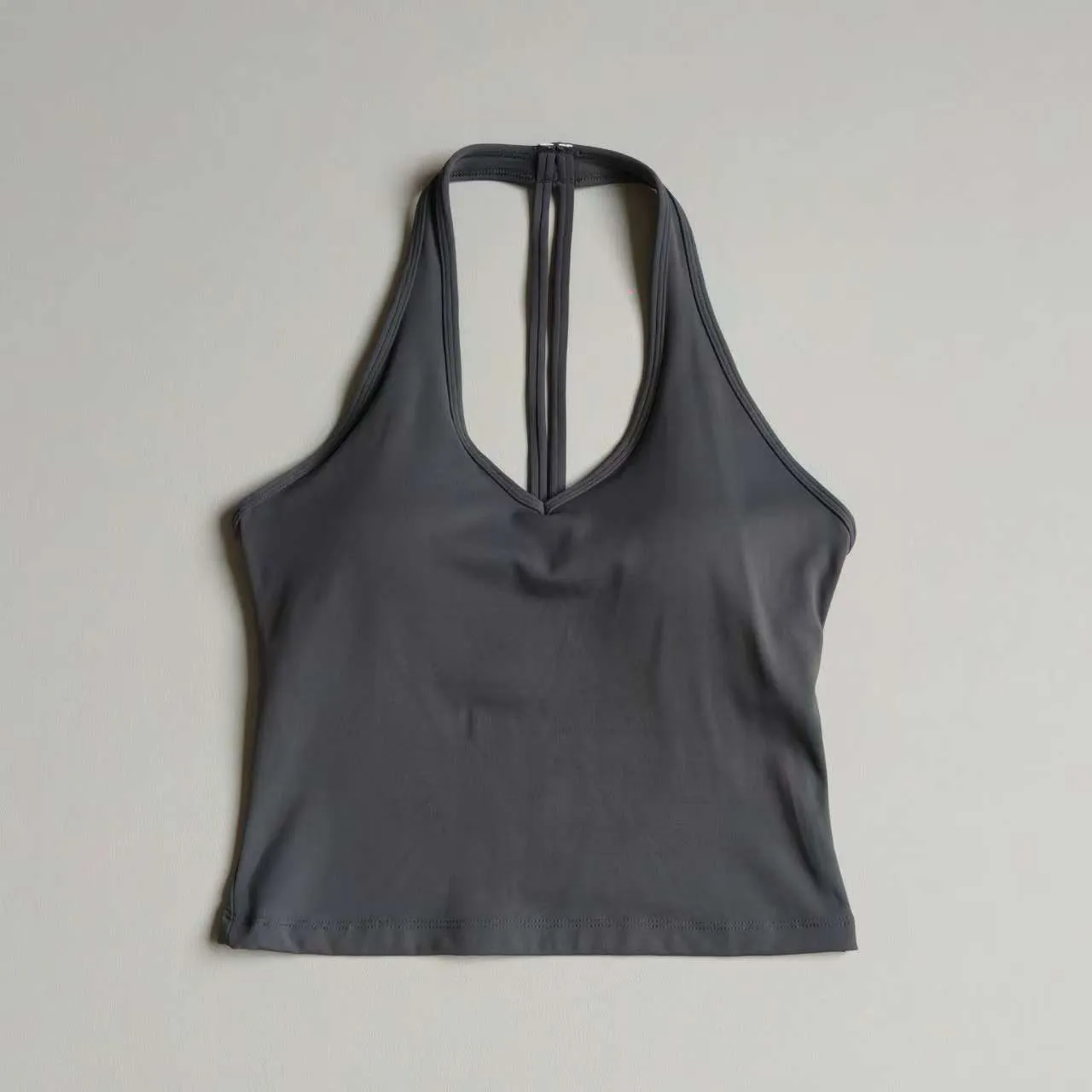 Yoga-Bekleidung mit Brustpolstern Damen-Sport-BH Brustformender V-Ausschnitt Neckholder-Top Fitness-Oberteil für Gym und Lauftraining – Detail 8