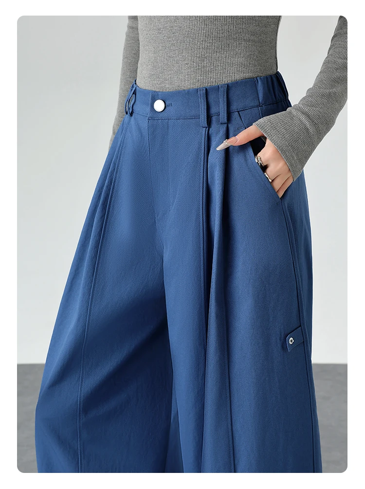 Harajuku Einfarbige Damen-Weitbein-Hose mit Hoher Taille, Übergroße Drapierte Jogginghose mit Elastischem Bund und Taschen für Herbst und Winter – Detail 2