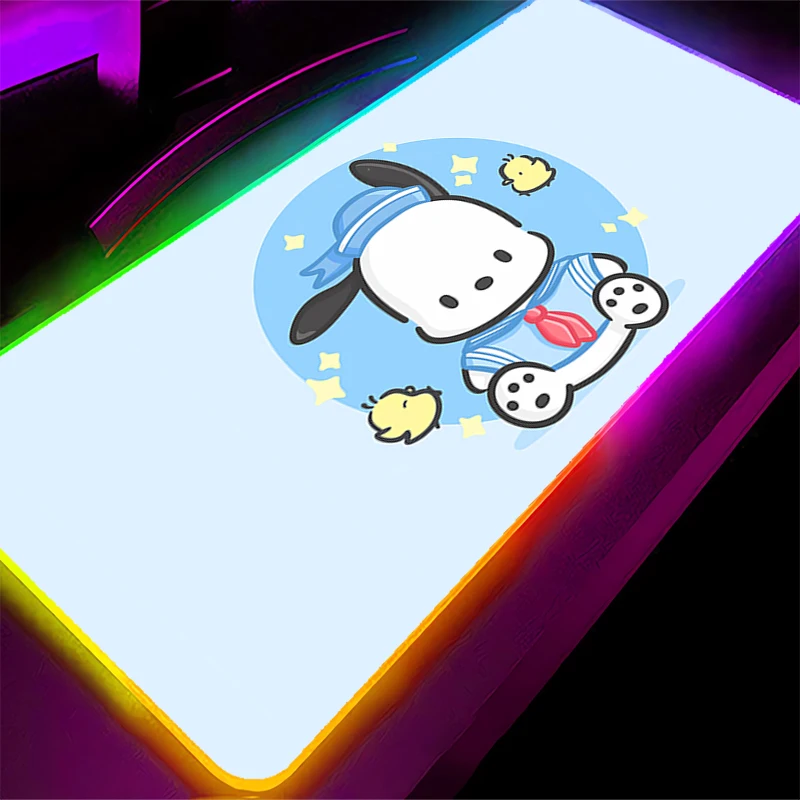 Mouse pad led pochacco e-sports jogadores jogos backlight acessórios rgb mousepad gamer pc completo teclado de computador tapete de mesa