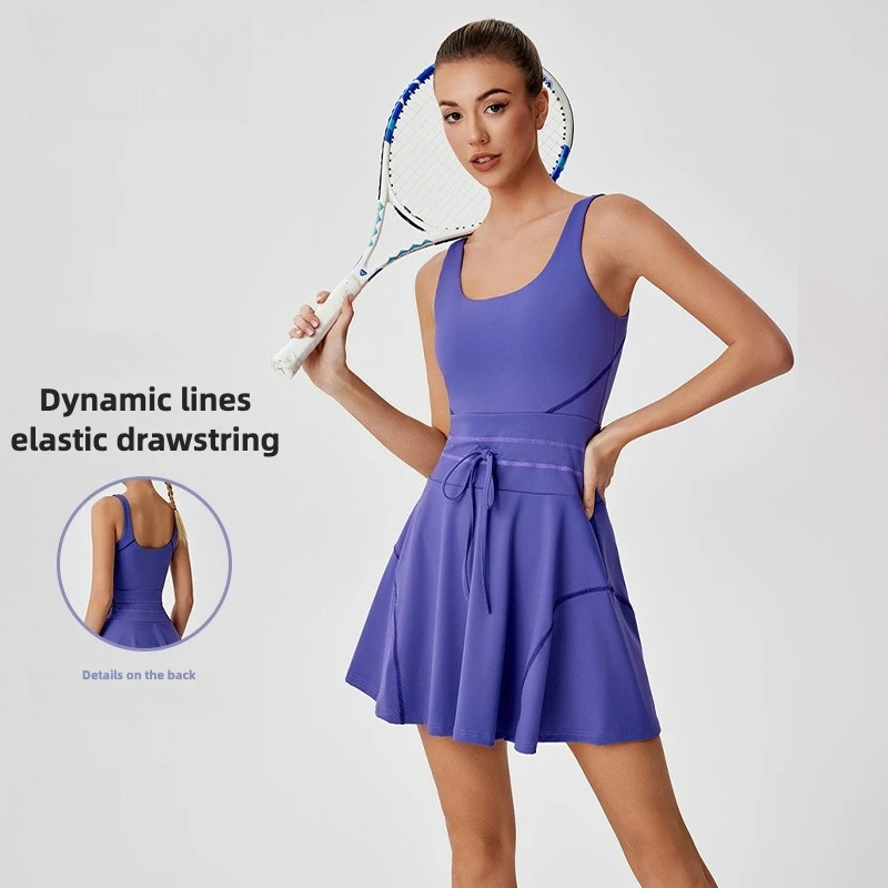 

Outdoor sports tennis skirt Adjustable drawstring anti-light dress U-shaped beautiful back quick-drying fitness suit women