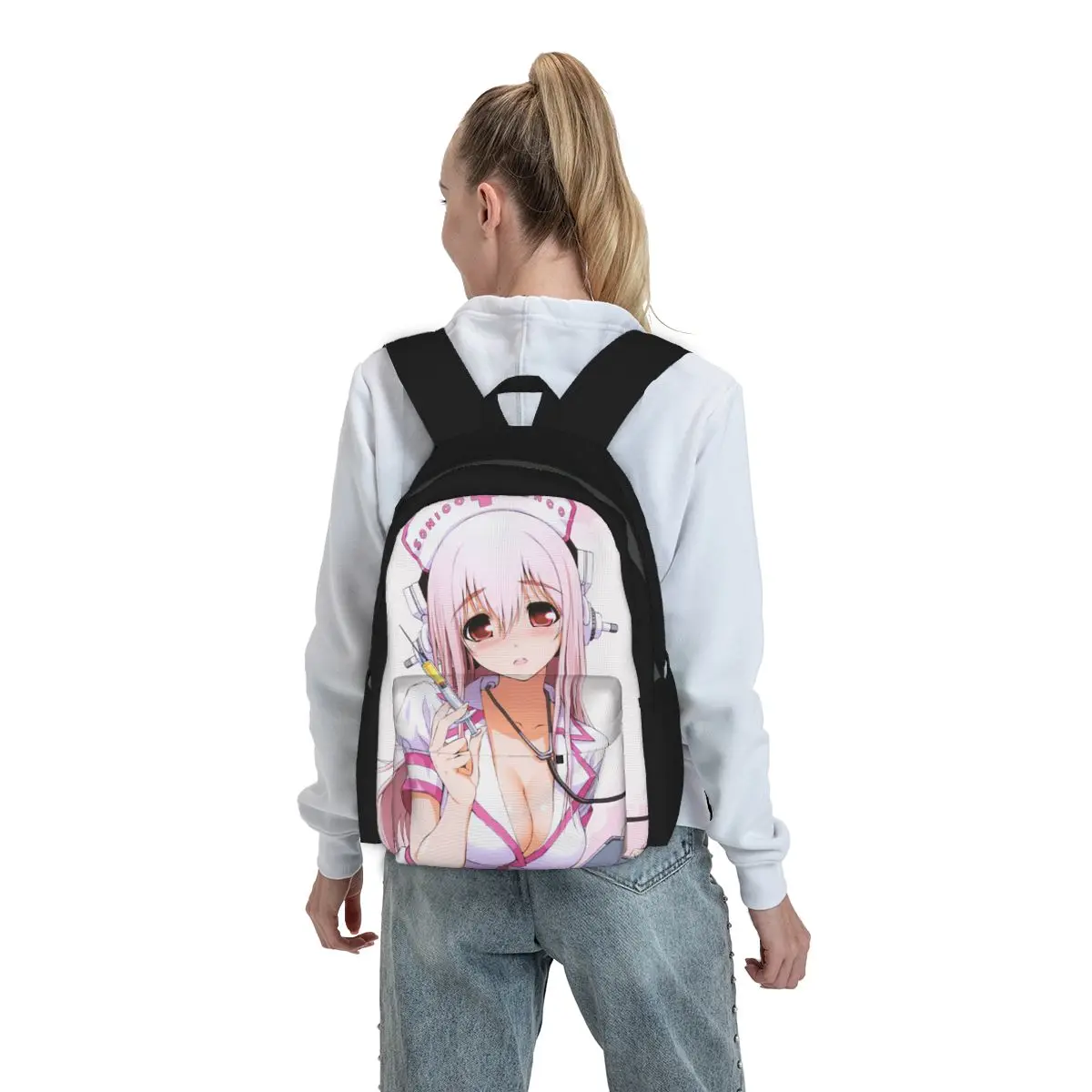 

Cartoon Super Sonico Game Cute Girl Backpack Boys Girls BookBag Kids School Bag Laptop Shoulder Bags for Men Women
