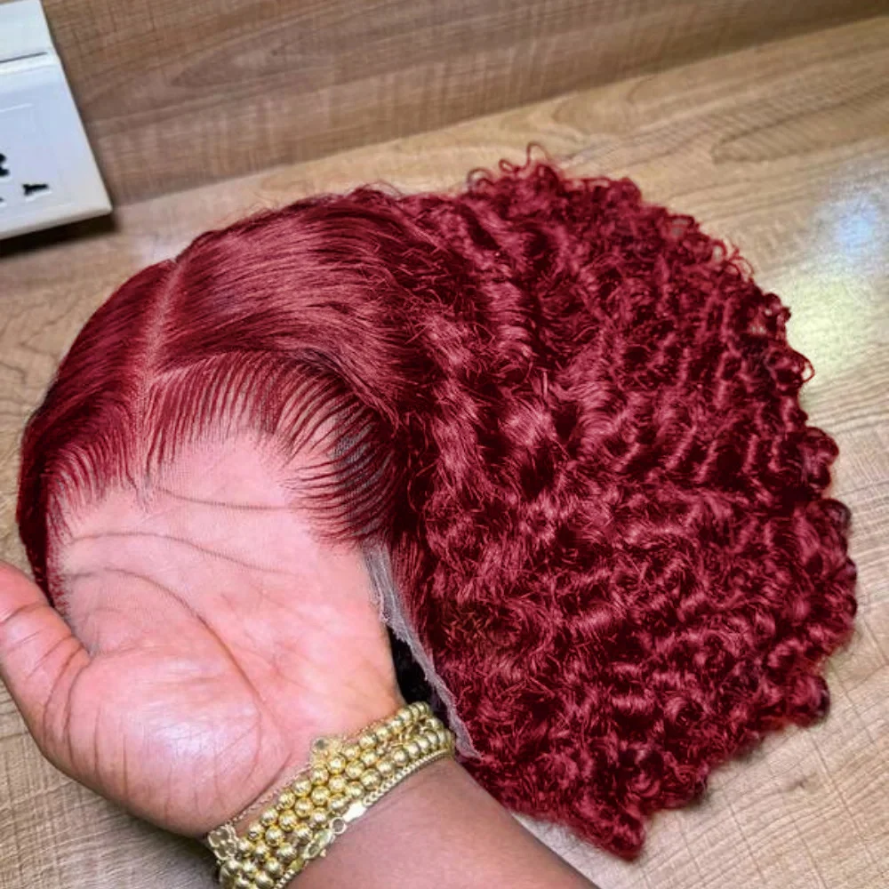 

250 Density Burgundy 99J Short Bob 100% Human Hair Wigs Deep Wave 13x4 HD Lace Front Human Hair Wig Deep Curly Glueless Lace Closure Frontal Wig