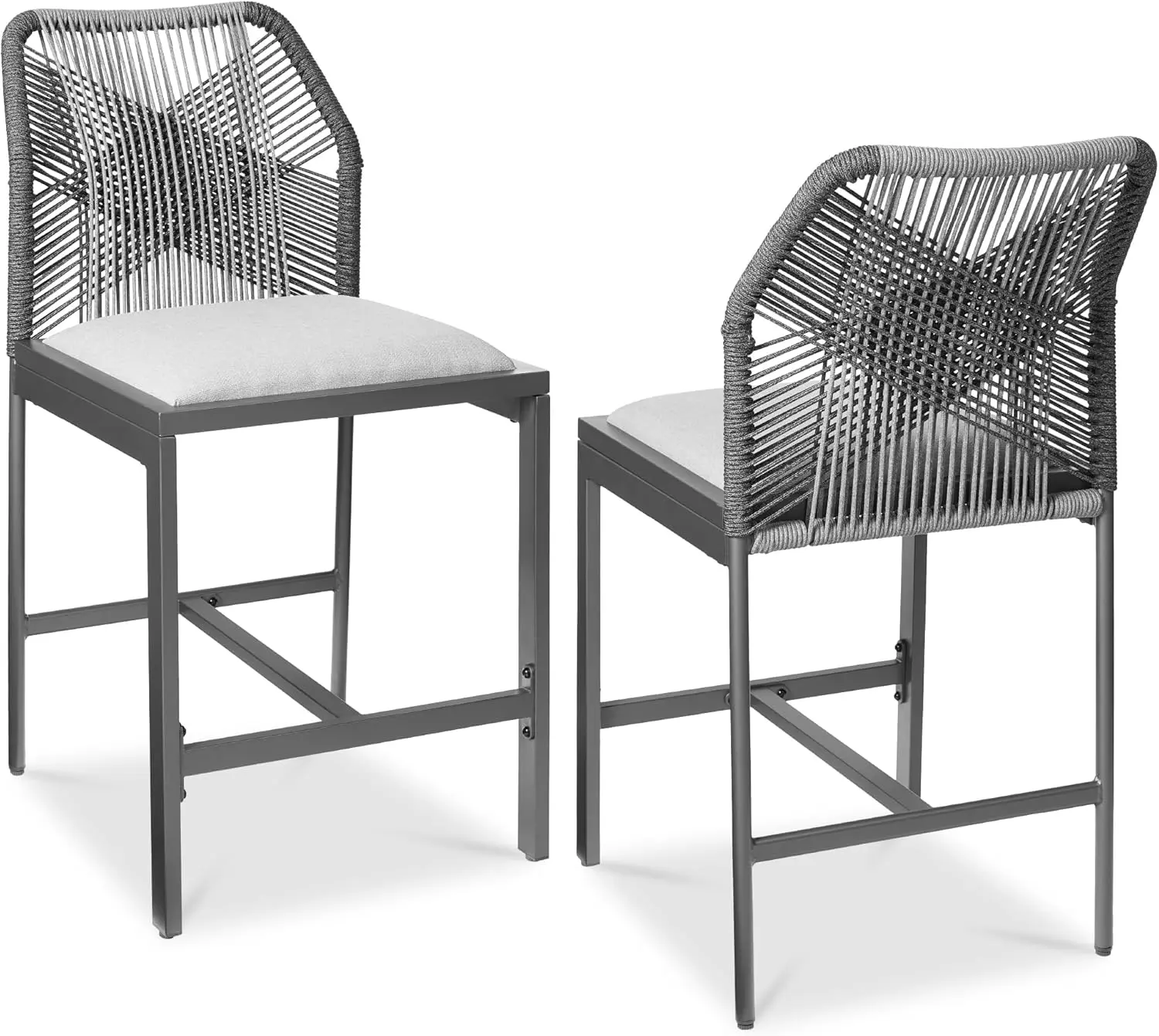 

Indoor Outdoor Counter Height Bar Stools Set of 2, Armless Kitchen Counter Stools w/Back and Footrest, Built-in Cushion, Alum