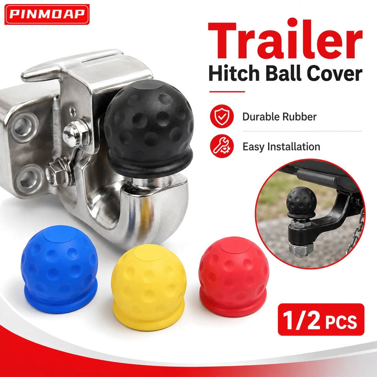 1/2pcs Trailer Ball Cover Rubber Towing Hook Protective Cover Universal Protector Durable Dustproof Waterproof Cover Accessories