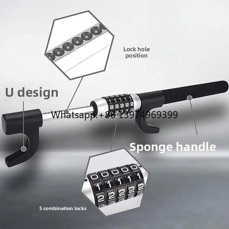 Car Interior Accessories Steering Wheel Lock Adjustable Universal Anti-theft Password Lock Steel Double Hook Safety Tool