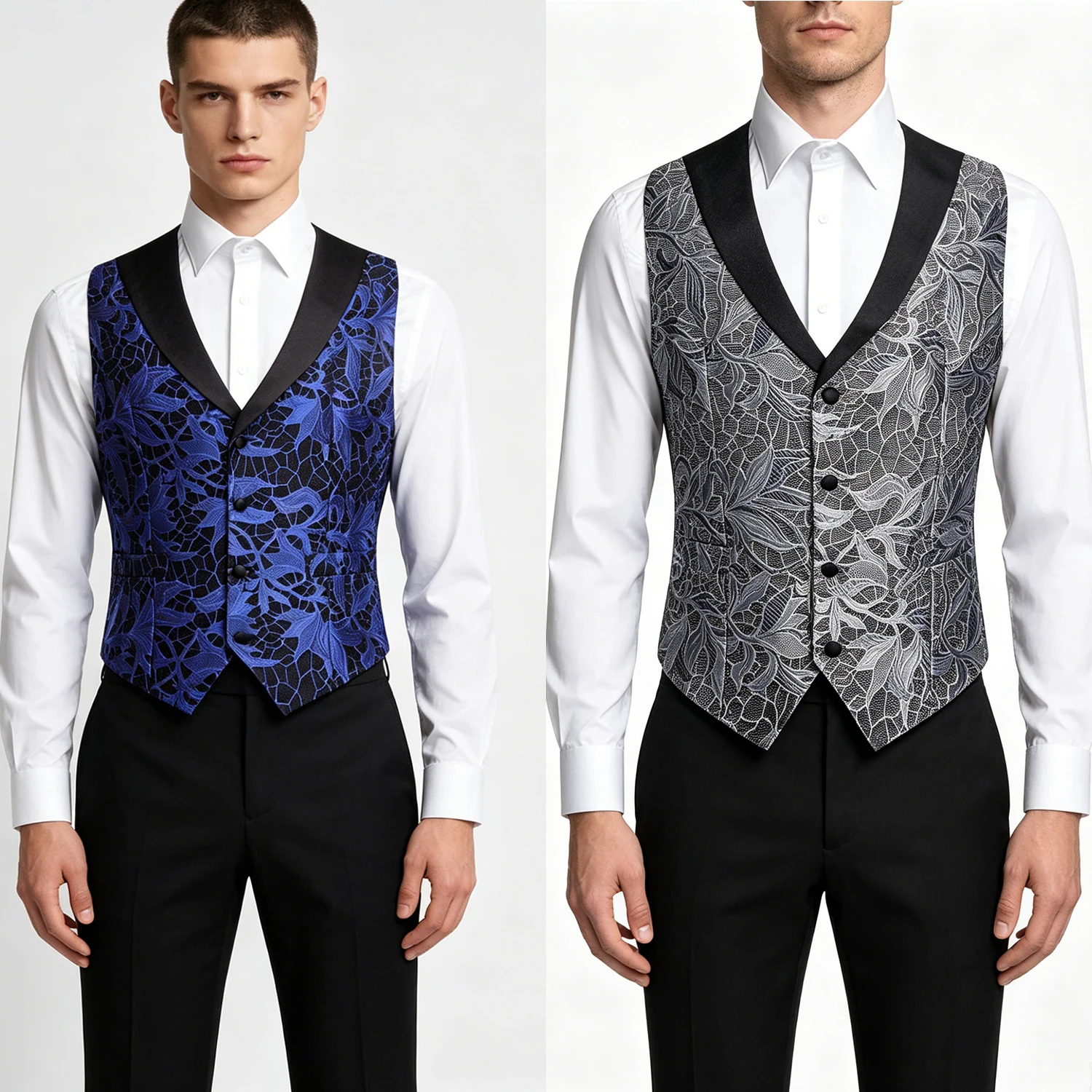 

Men's Grey Brown Blue Floral Lace Jacquard Vest, Perfect for Weddings, Proms and Formal Events