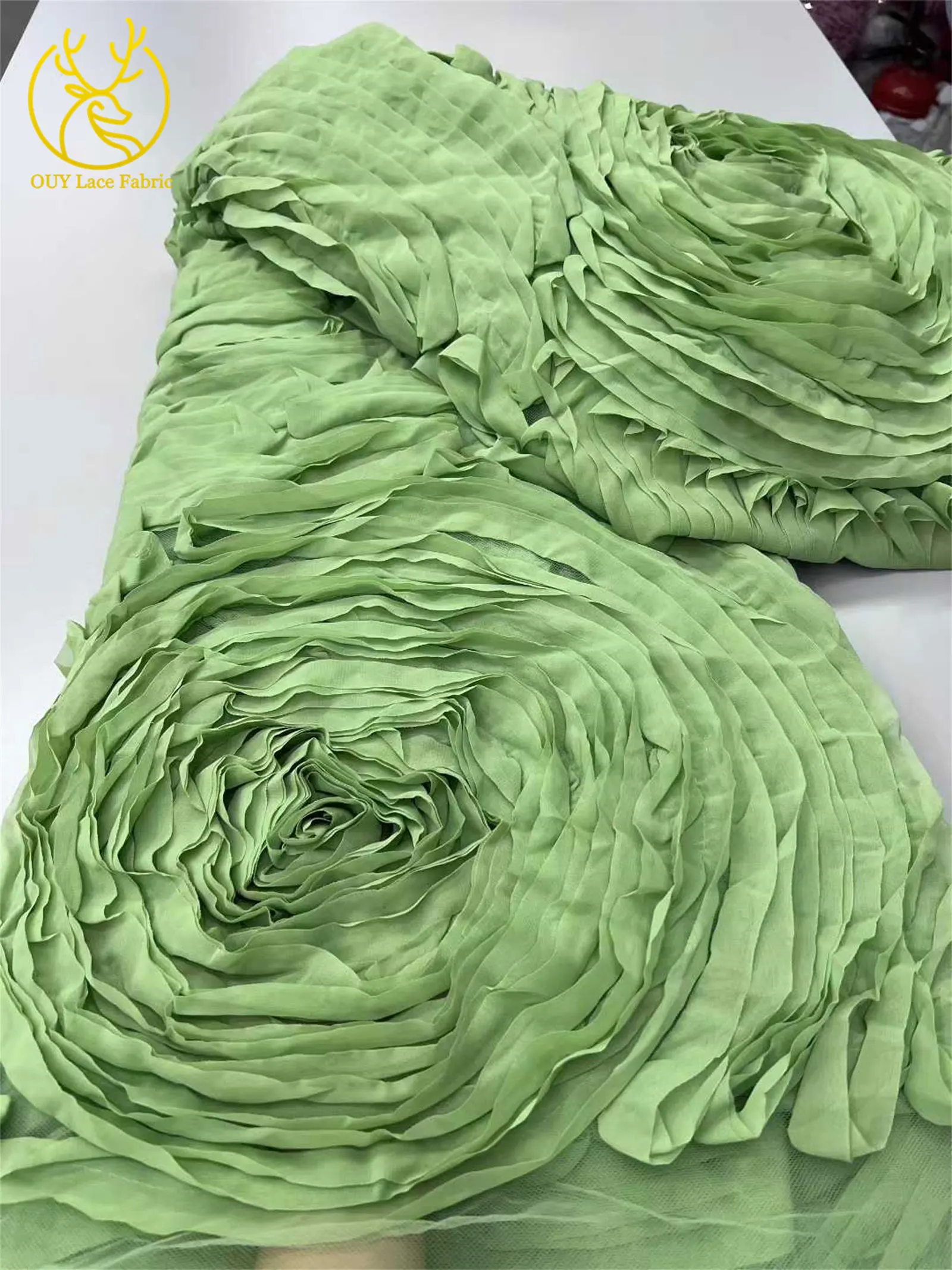 最新の 3D 大花柄フレンチチュールレース生地 2025 ナイジェリアアフリカのウェディングレース生地ウェディングパーティードレスに適した