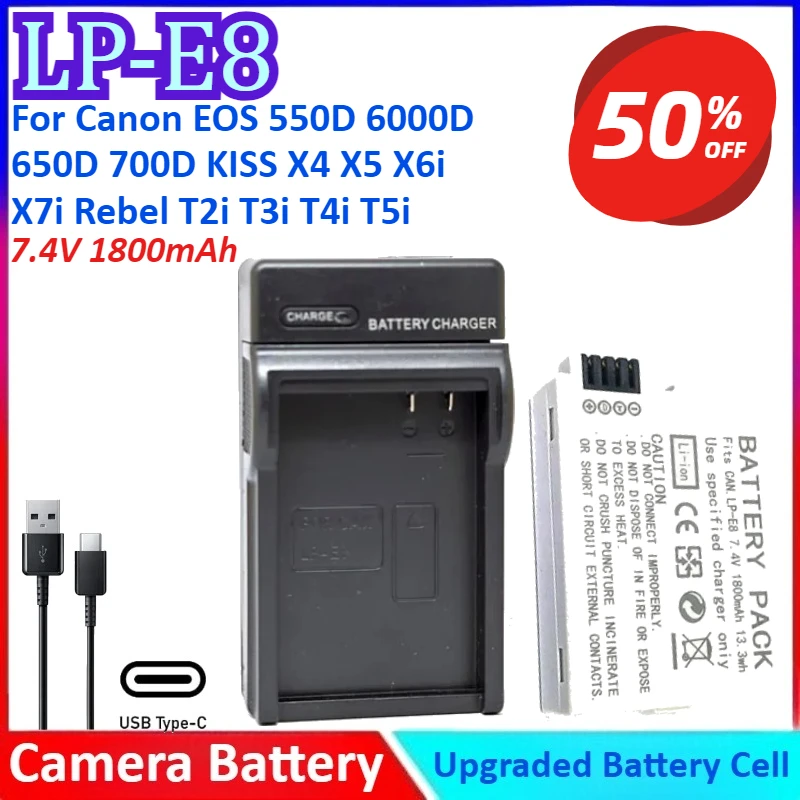 

LP-E8 7.4V 1800mAh Camera Battery+Charger For Canon EOS 550D 6000D 650D 700D For KISS X4 X5 X6i X7i For Rebel T2i T3i T4i T5i