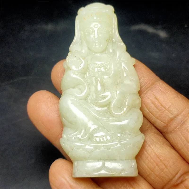 Antique Collection China Old Jade Xiuyu Guanyin Treasure Bottle Guanyin Statue