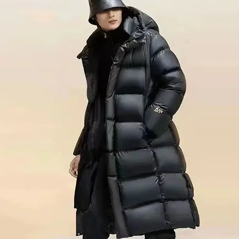 Goose Down Thickened Down Jacket Men's 2024 Winter Black Long Hooded Casual Coat Women's Fashion Cardigan Snow Warm Men's Jacket