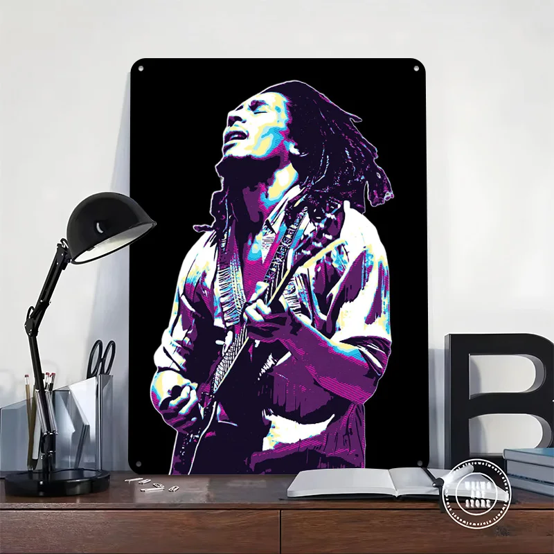 Bob Marley Guitar Portrait / M22 Metal Poster Perfect Gift for Fans Lovers Customized Wall Art Metal Sign for Wand Deko Decor