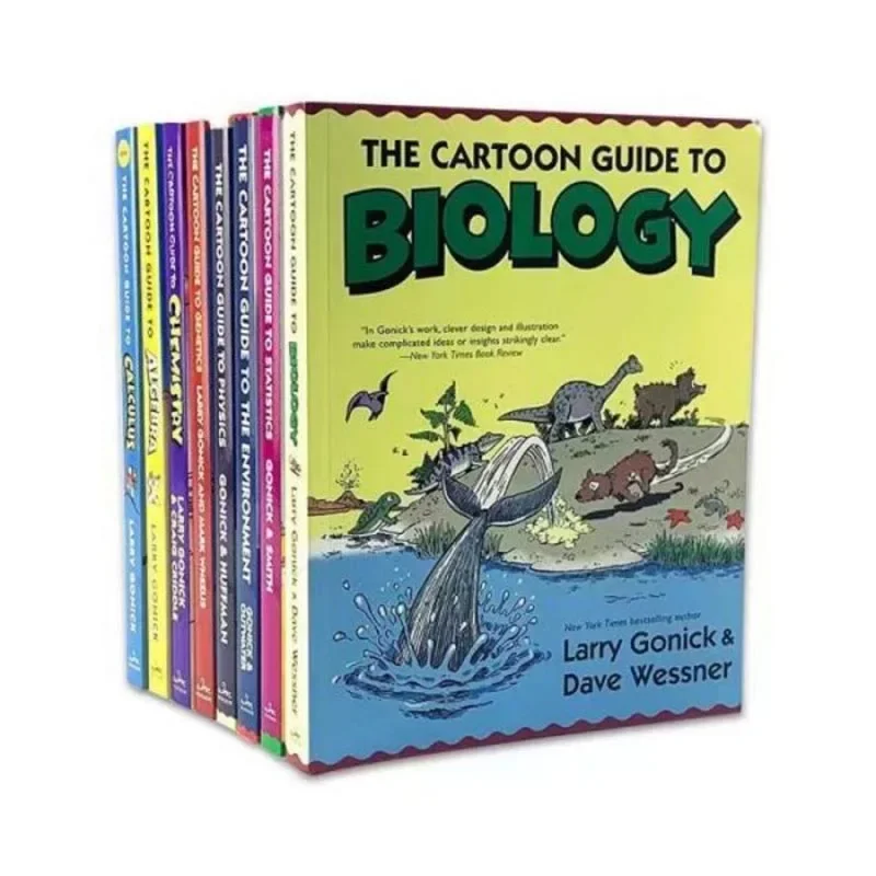 8 Books/set,The Cartoon Guide to Statistics/Chemistry Funny Science Comics English Story Book Early Education libros  livro