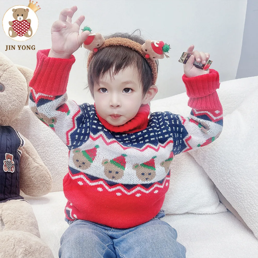 Children turtleneck new winter red Christmas festival jacquard technology private stretch unlined upper garment