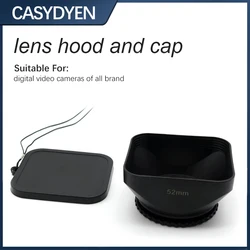 Square Shape Lens Hood Cover Screw Mount 52mm For Mirrorless Lens & DV Camcorders & Video Camera Camcorder