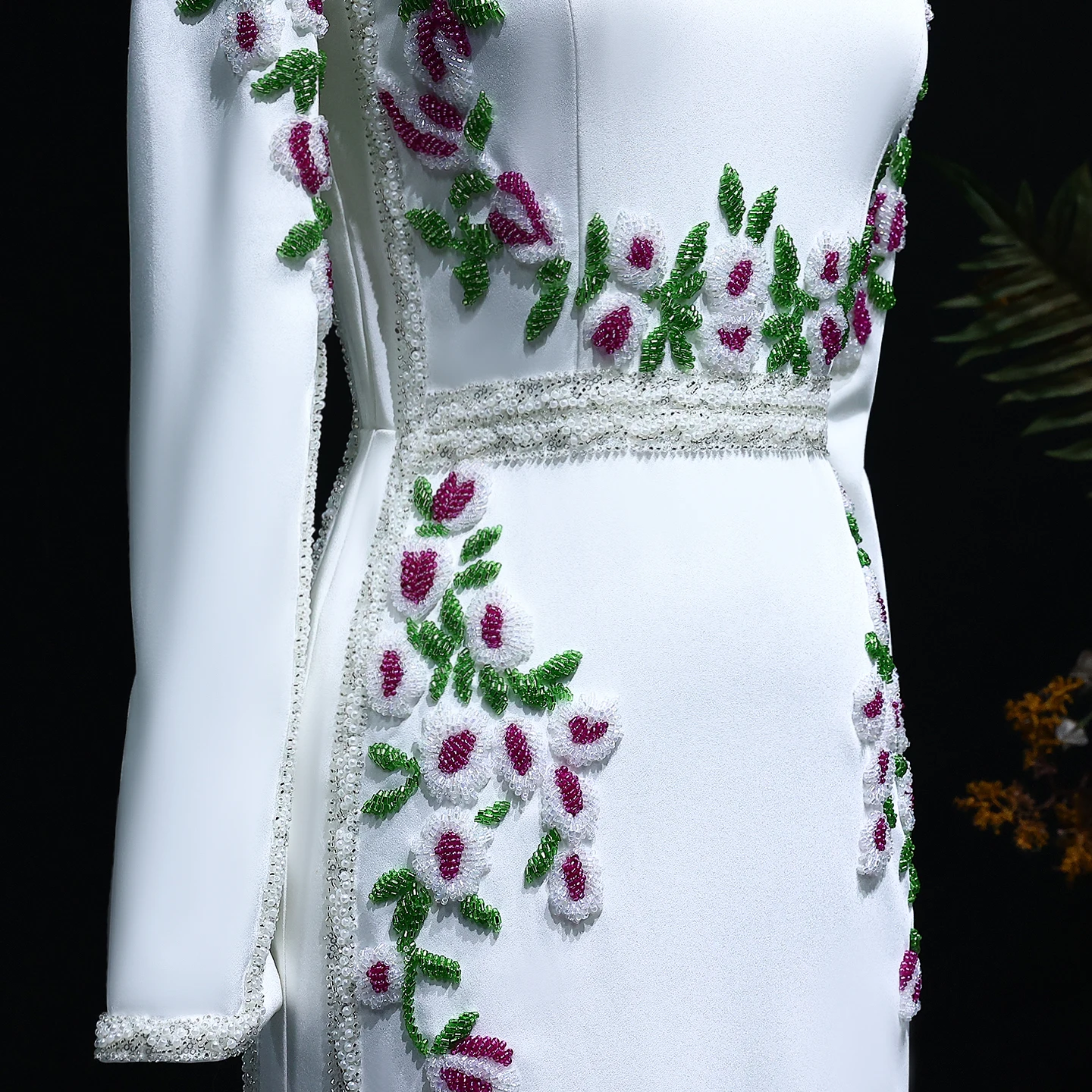 Sharon Said Elegant White Embroideried Flora Dubai Evening Dresses Long Sleeves Muslim for Wedding Party Gowns SS541 Customized